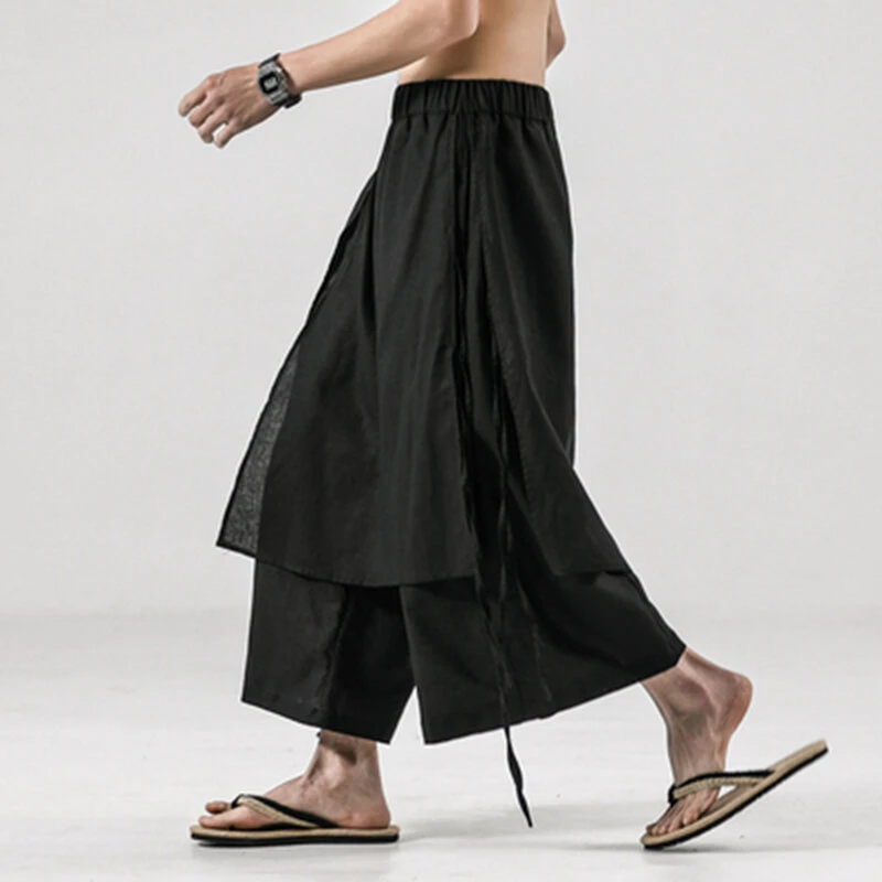 (image for) Men's Harem Pants Loose Soft Breathable Asymmetric Skirt Trousers Punk Dress Pants Hiking Travel